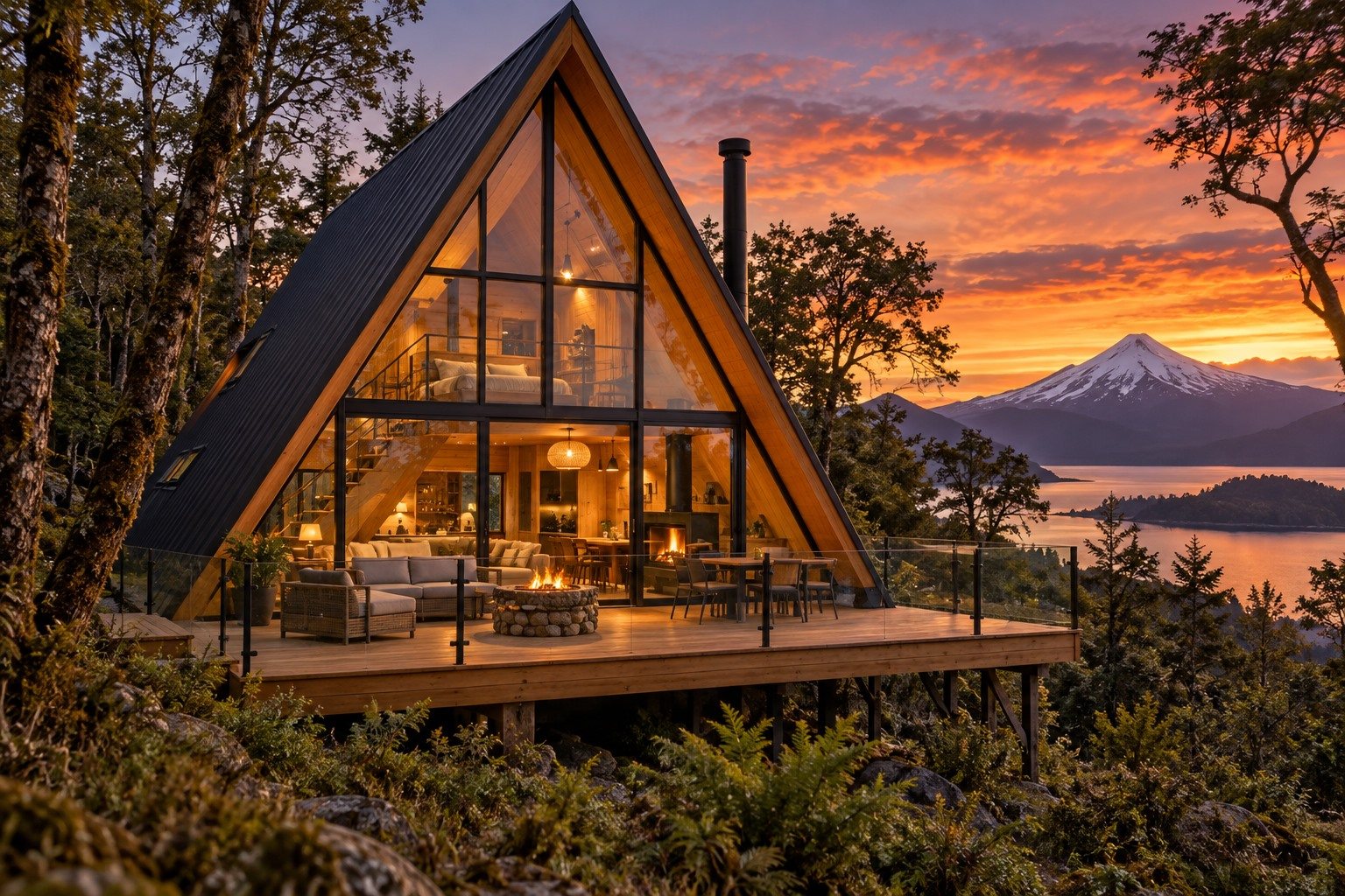 Lenga, A-frame de lujo al atardecer